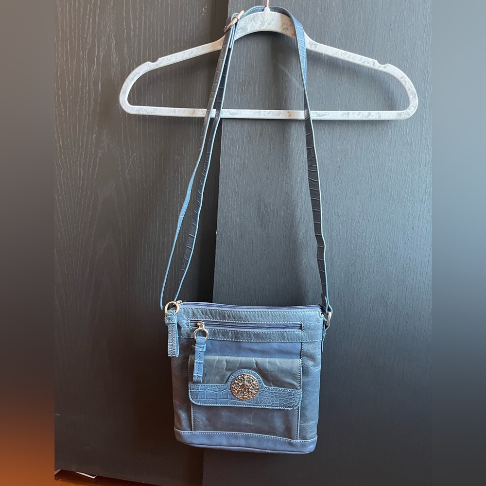VINTAGE Giani Bernini Slate Blue Leather Crossbody Bag